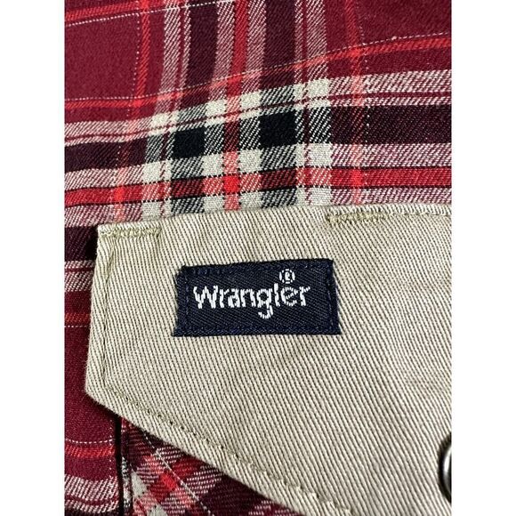 Wrangler Flannel Snap Button Shirt Shacket Mens XL Red Plaid Chore Jacket - Picture 3 of 8